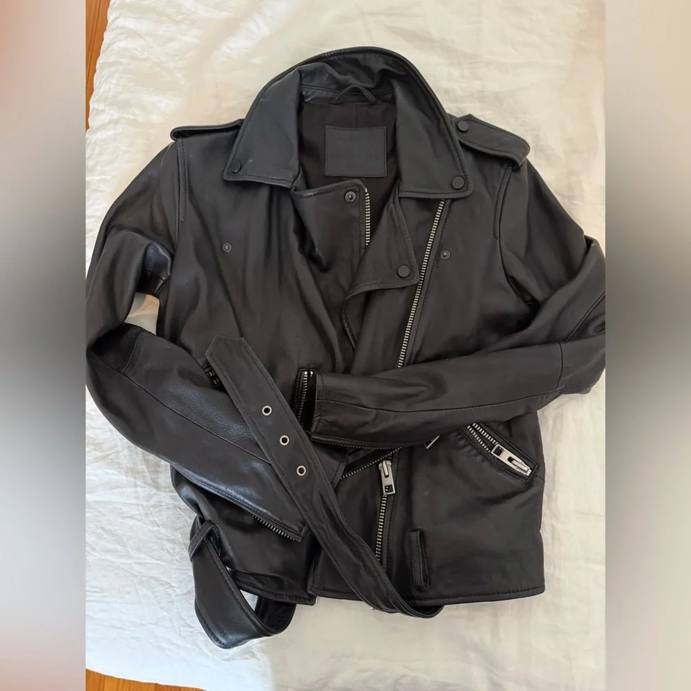 All Saints Balfern Black Leather Jacket - Picture 2 of 8